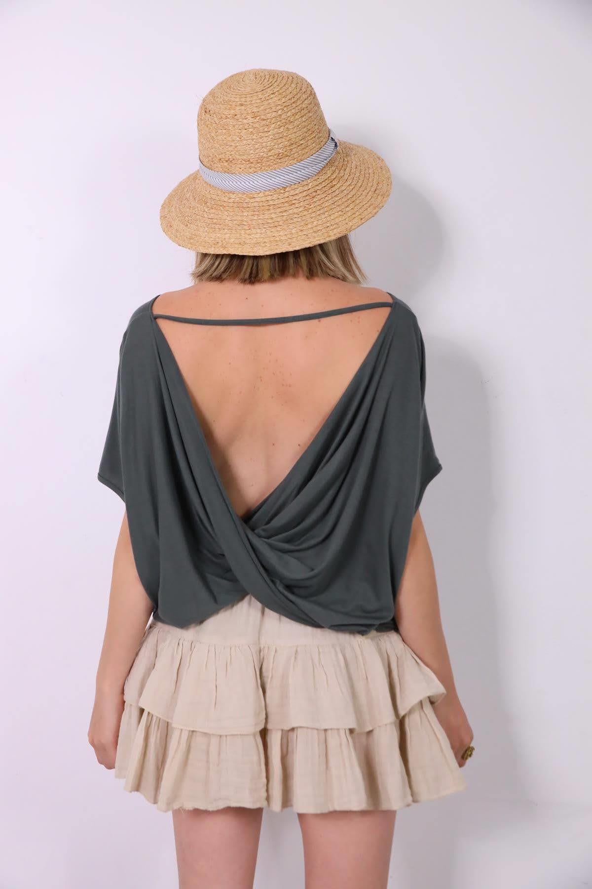 Haki Yarasa Kol Önü Çapraz Bluz - Şaman Butik Haki Yarasa Kol Önü Çapraz Bluz