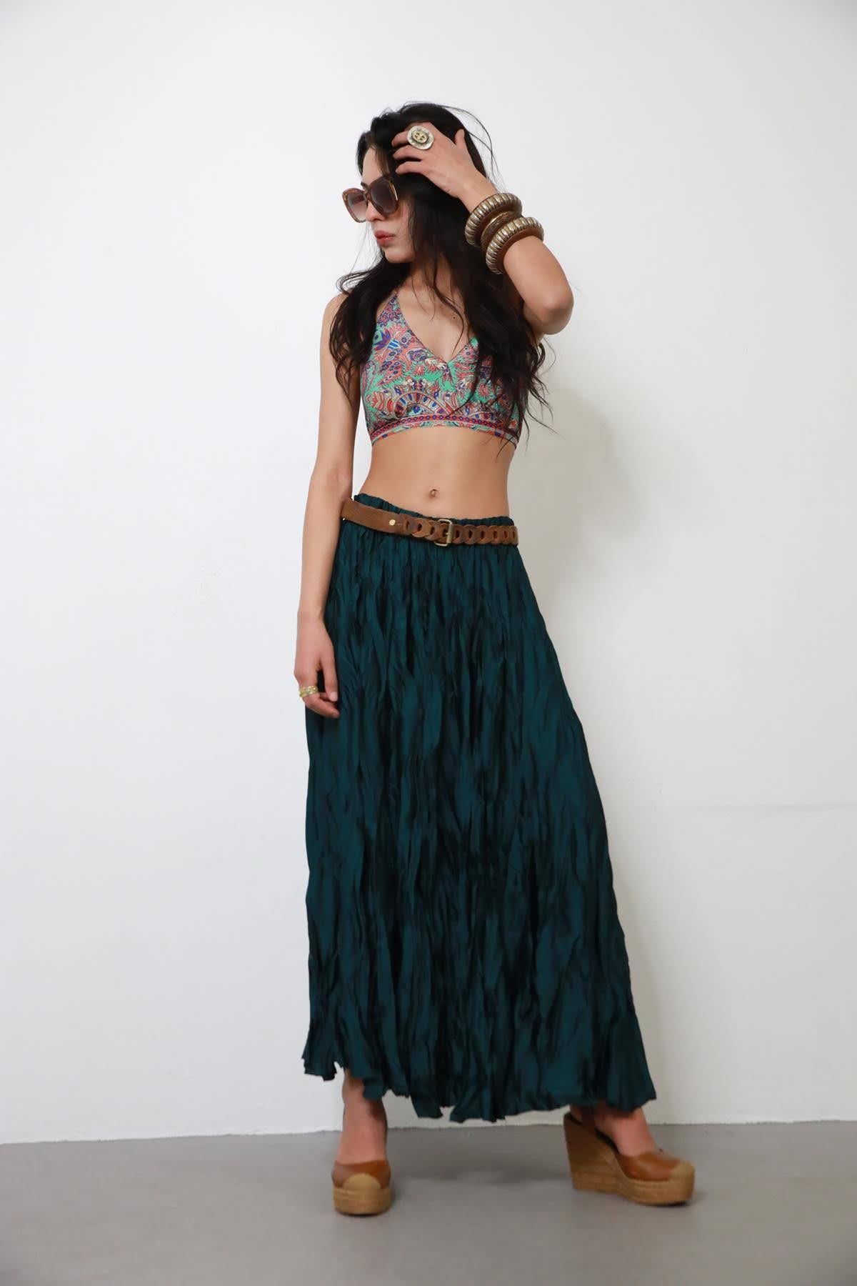 Emerald Green Long Crash Skirt