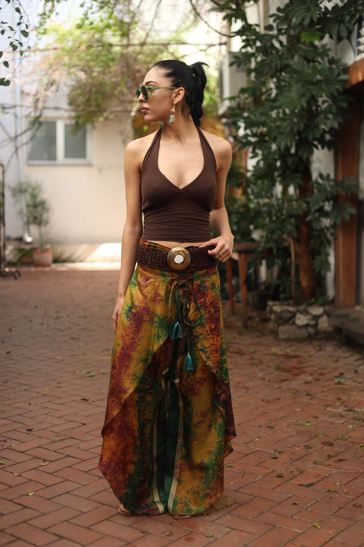 Renkli Batik Desenli İpek Kelebek Pantolon