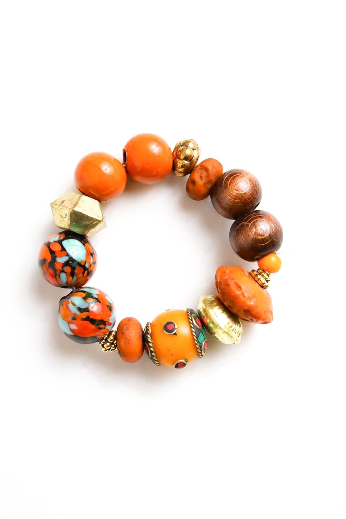 Turuncu Cam Detaylı Bileklik - Şaman Butik Turuncu Cam Detaylı Bileklik