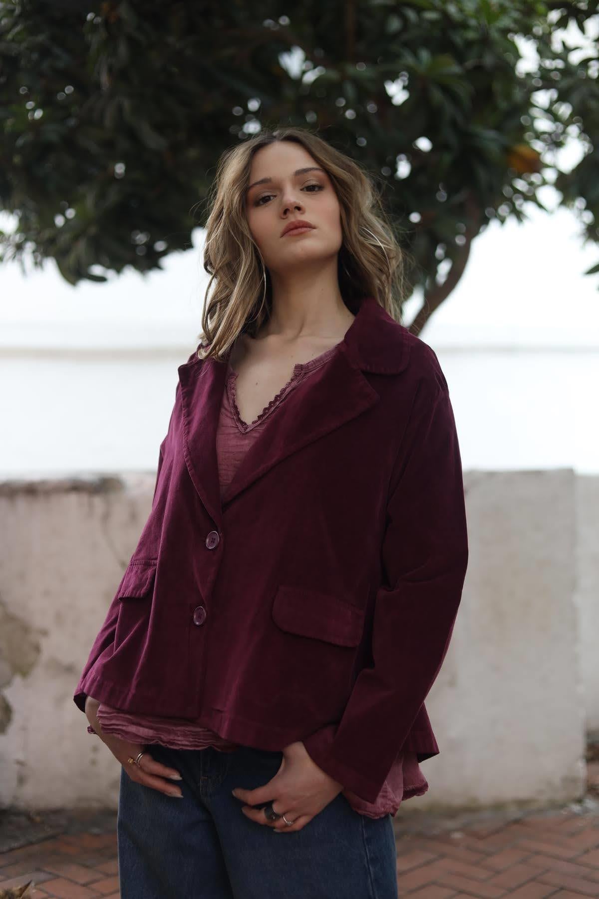 Bordo Kadife Blazer Ceket