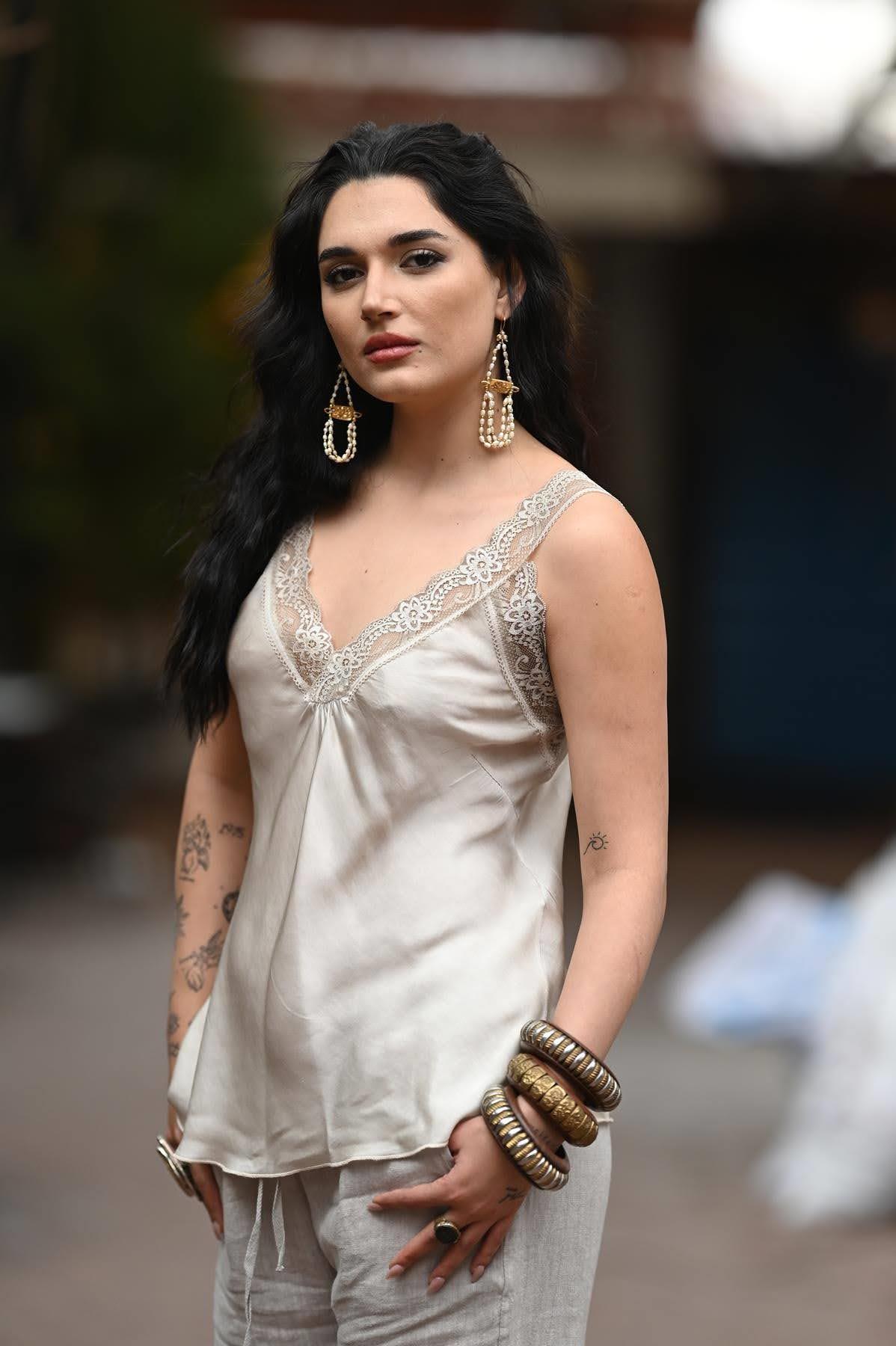 Cream Color Lace Embroidered Silk Tank Top