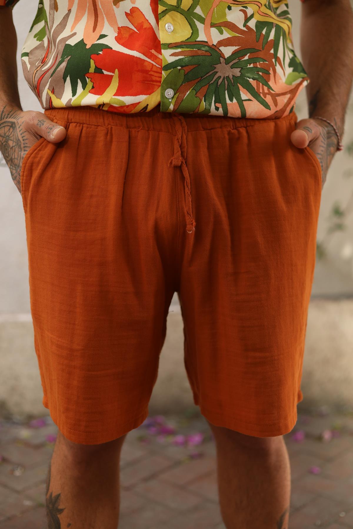 Kiremit Rengi Beli Lastikli Erkek Şort