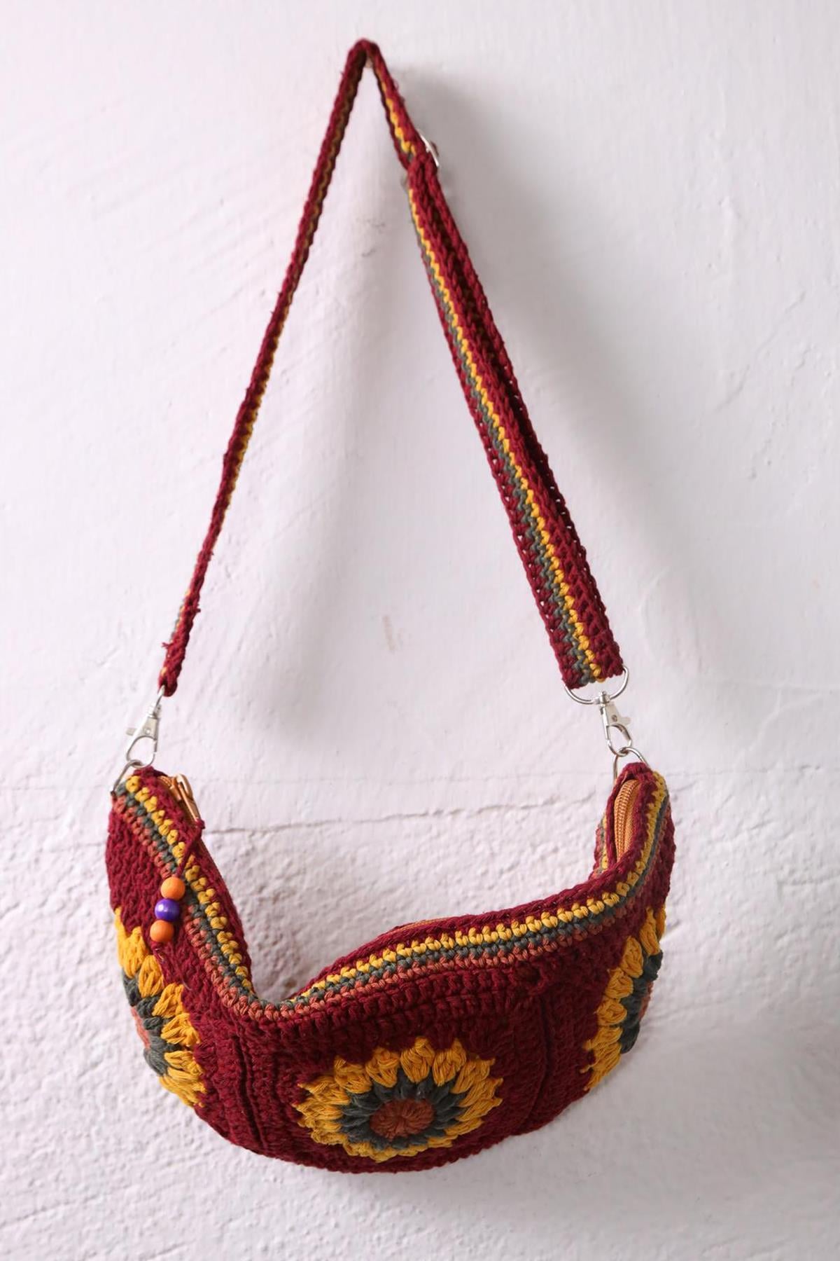 Bordo Örme Bel Çantası - Şaman Butik Bordo Örme Bel Çantası