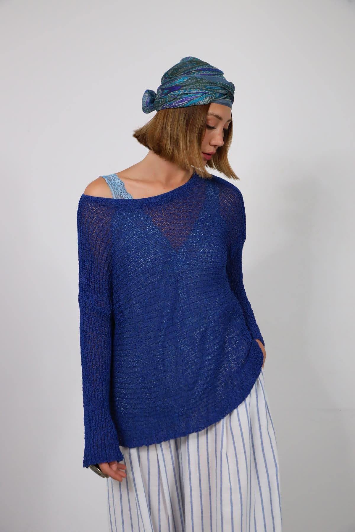 Saks Mavisi Merserize Bluz - Şanan Butik Saks Mavisi Merserize Bluz