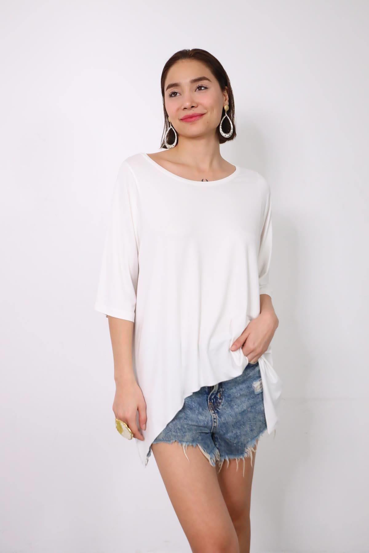 Ekru Yanları Uzun Bluz - Şaman Butik Ekru Yanları Uzun Bluz