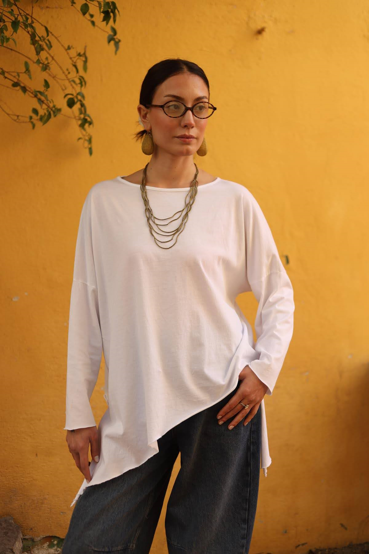 White Asymmetrical Cut Blouse