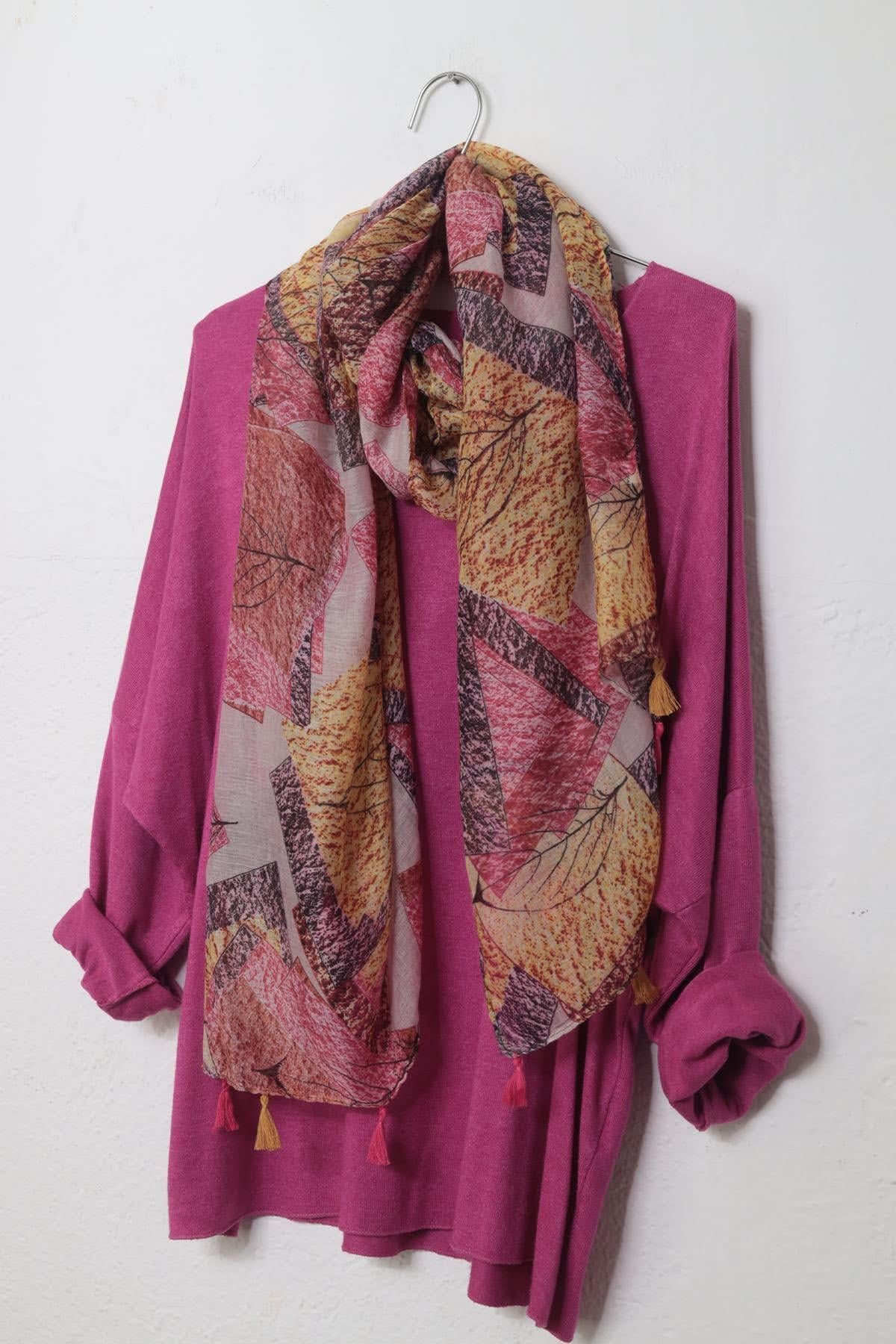 Fuşya V Yaka Yumuşak Doku Angora Bluz