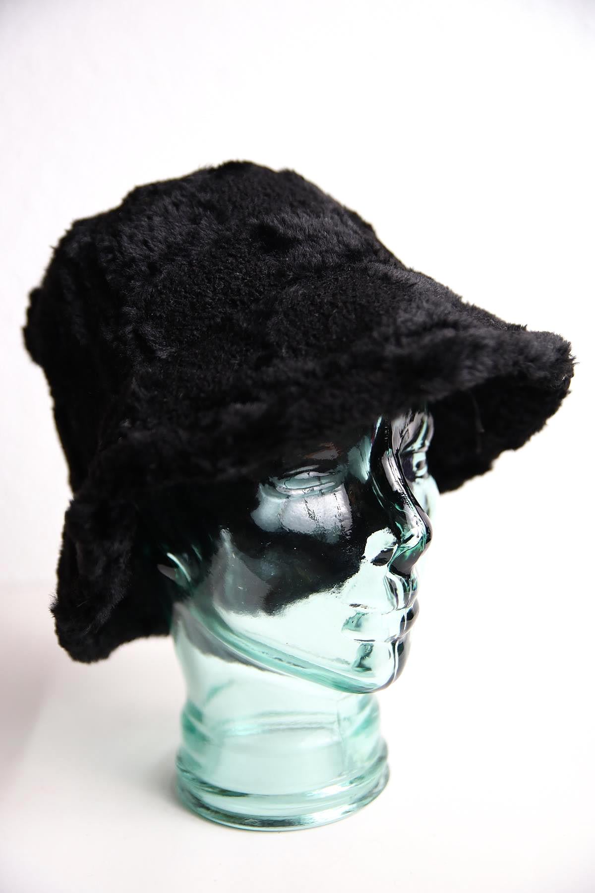 Siyah Peluş Bucket Şapka - Şaman Butik Siyah Peluş Bucket Şapka
