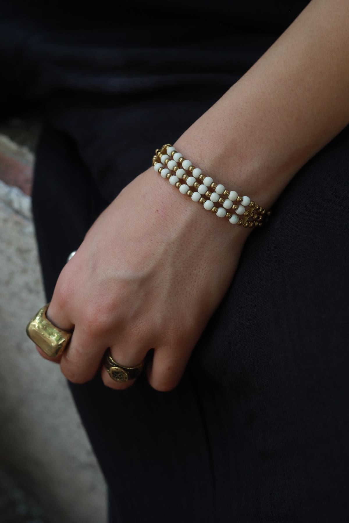 Bronz Beyaz Taşlı Bileklik