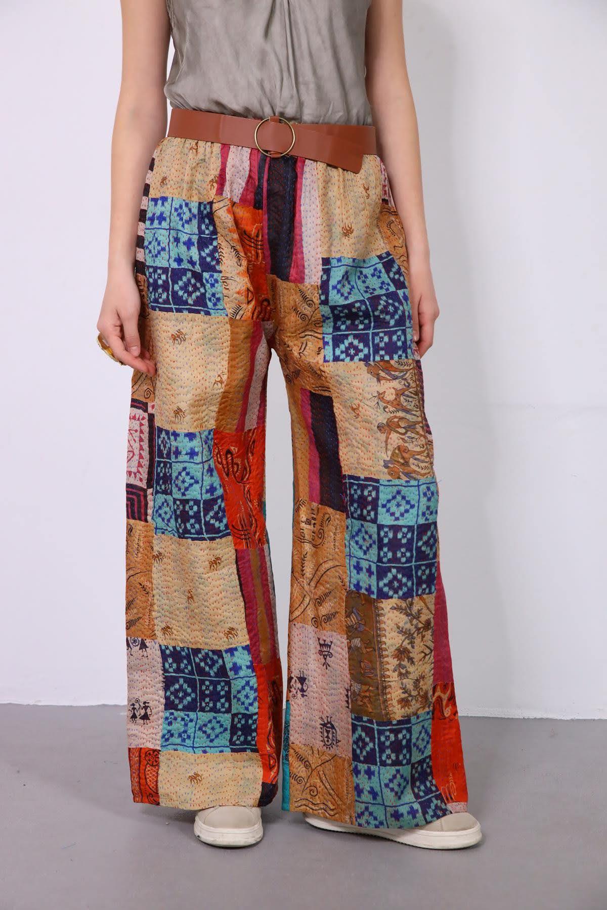  Renkli Patchwork Pantolon