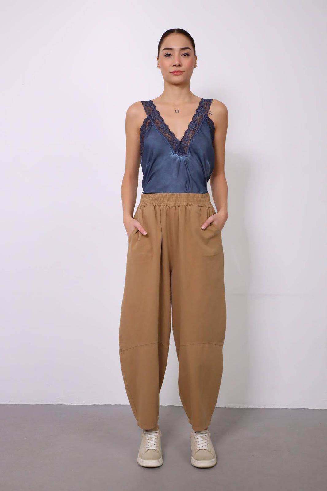 Camel Rengi Dizi Çimalı Pantolon - Şaman Butik Camel Rengi Dizi Çimalı Pantolon