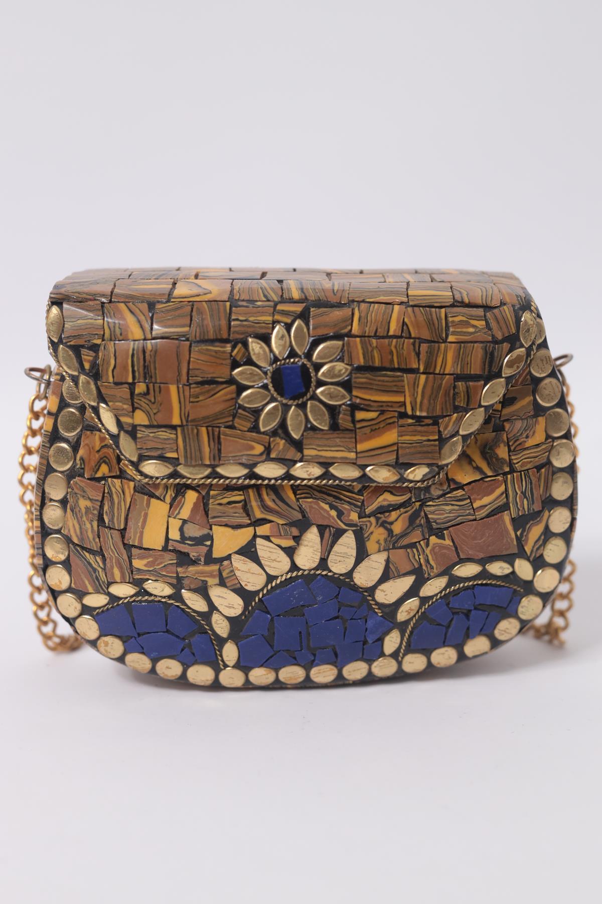 Hardal Rengi Taşlı Özel Tasarım Zarif Çanta