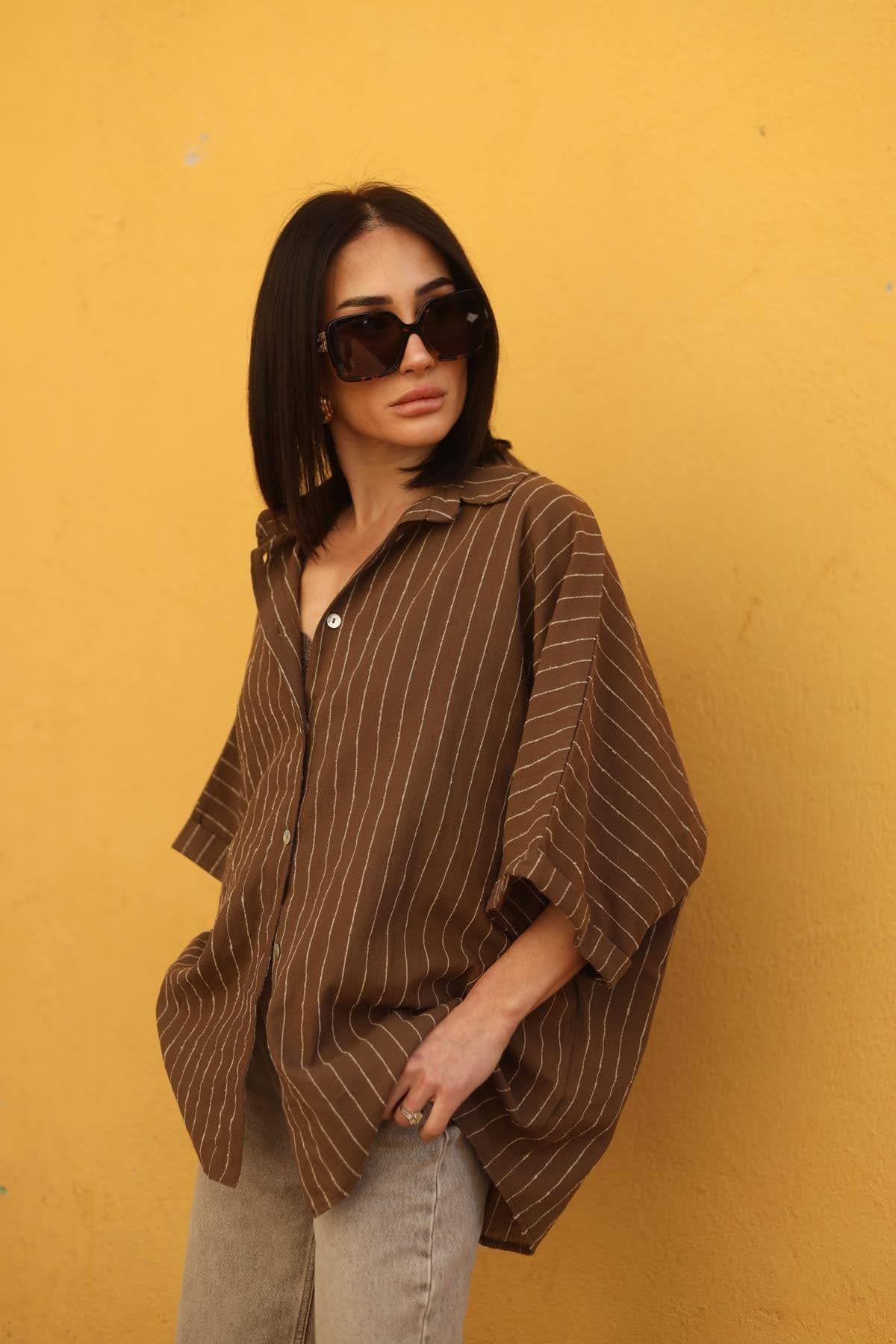 Brown Striped Linen Shirt