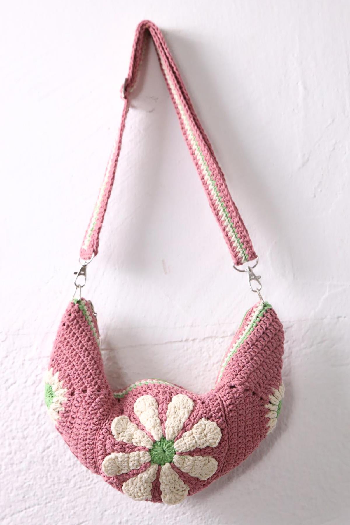 Gül Kurusu Örme Bel Çantası -Şaman Butik Gül Kurusu Örme Bel Çantası