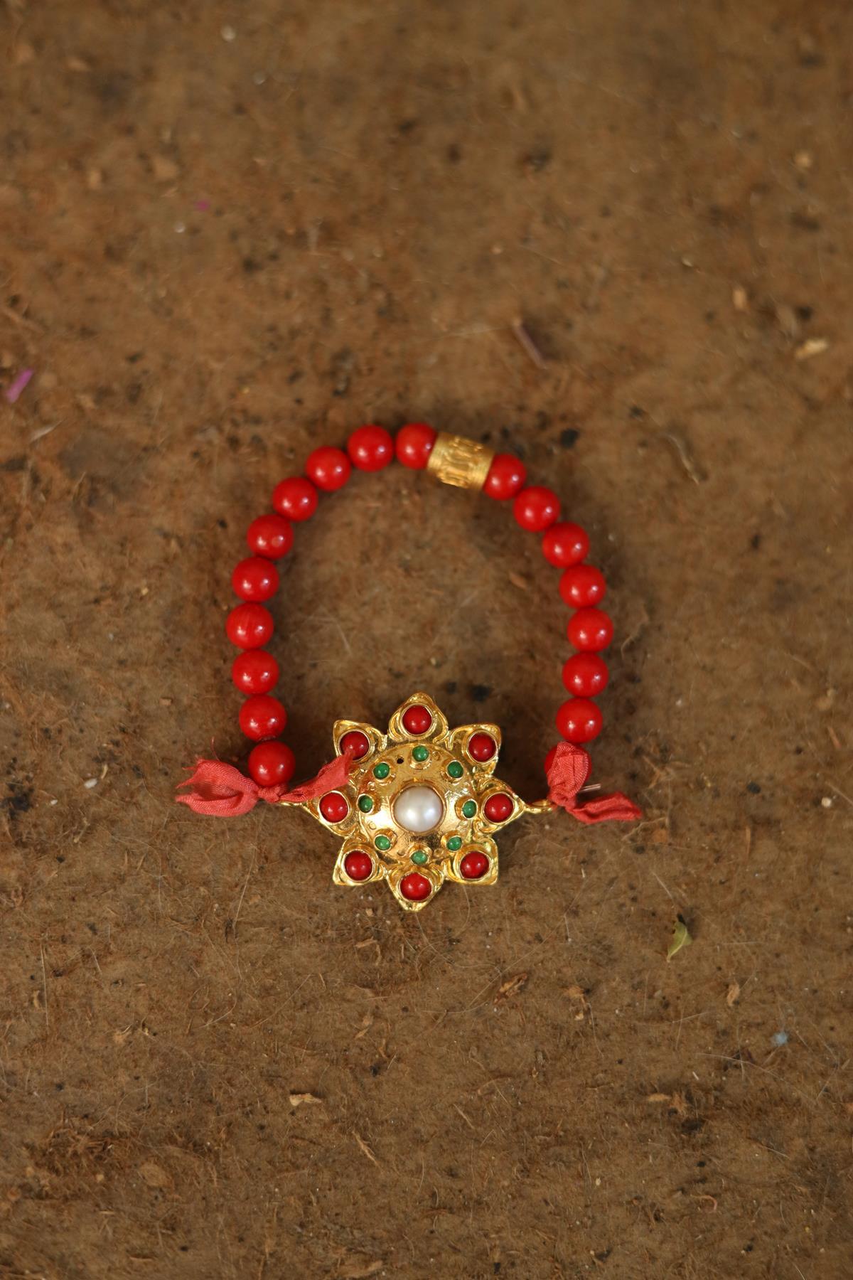 Pearl Detailed Coral Bracelet