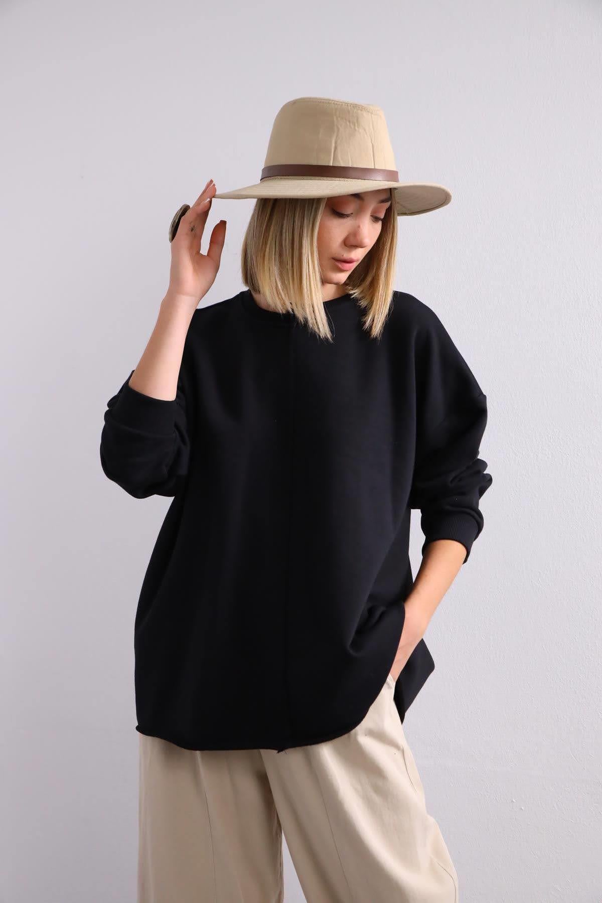 Siyah Önü Dikişli Sweat - Şaman Butik Siyah Önü Dikişli Sweat