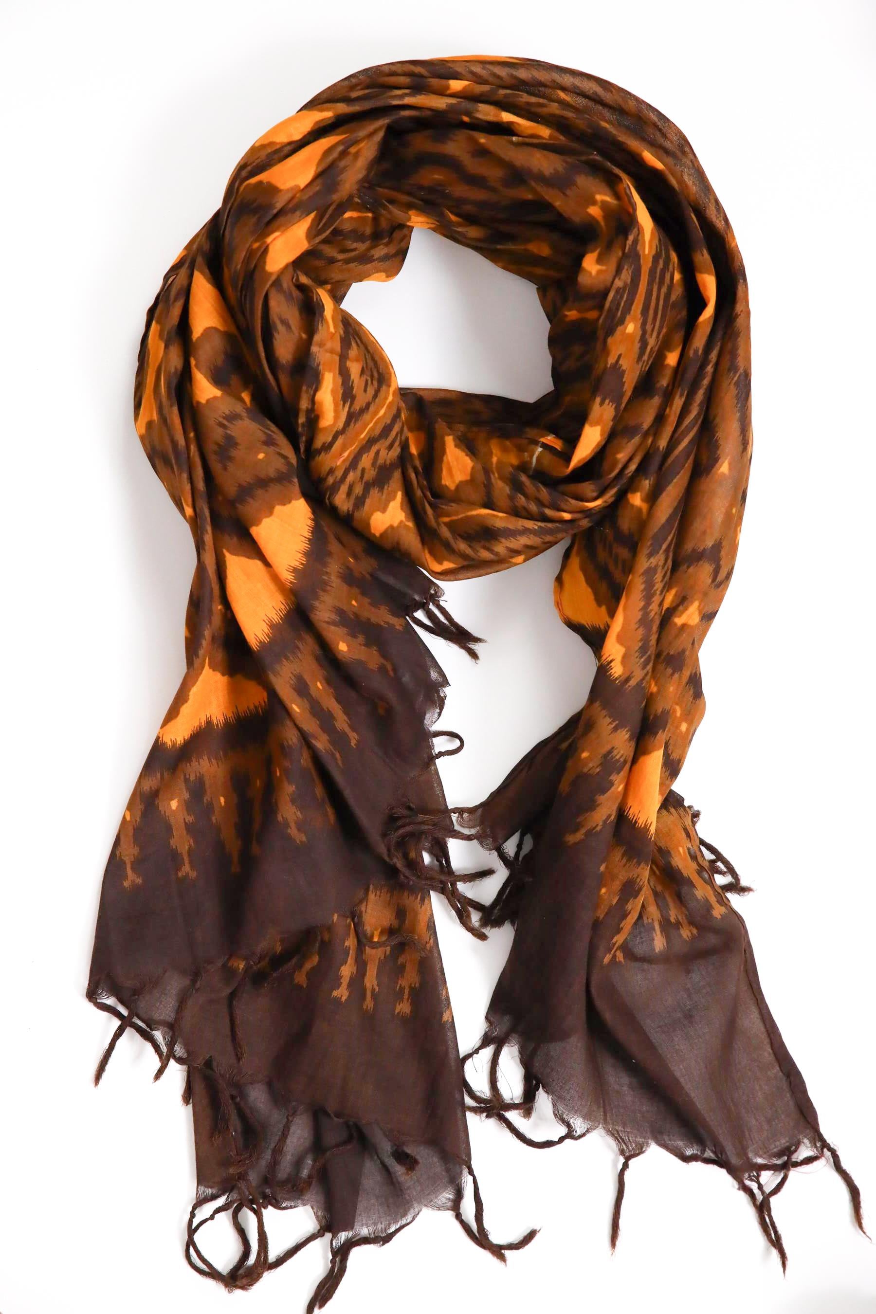 Kahverengi Desenli Püsküllü Pamuk Şal -Şaman Butik Kahverengi Desenli Püsküllü Pamuk Şal