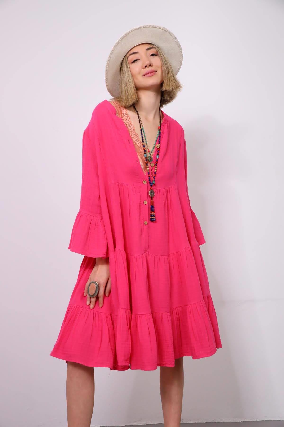 Fuşya Positano Elbise - Şaman Butik Fuşya Positano Elbise