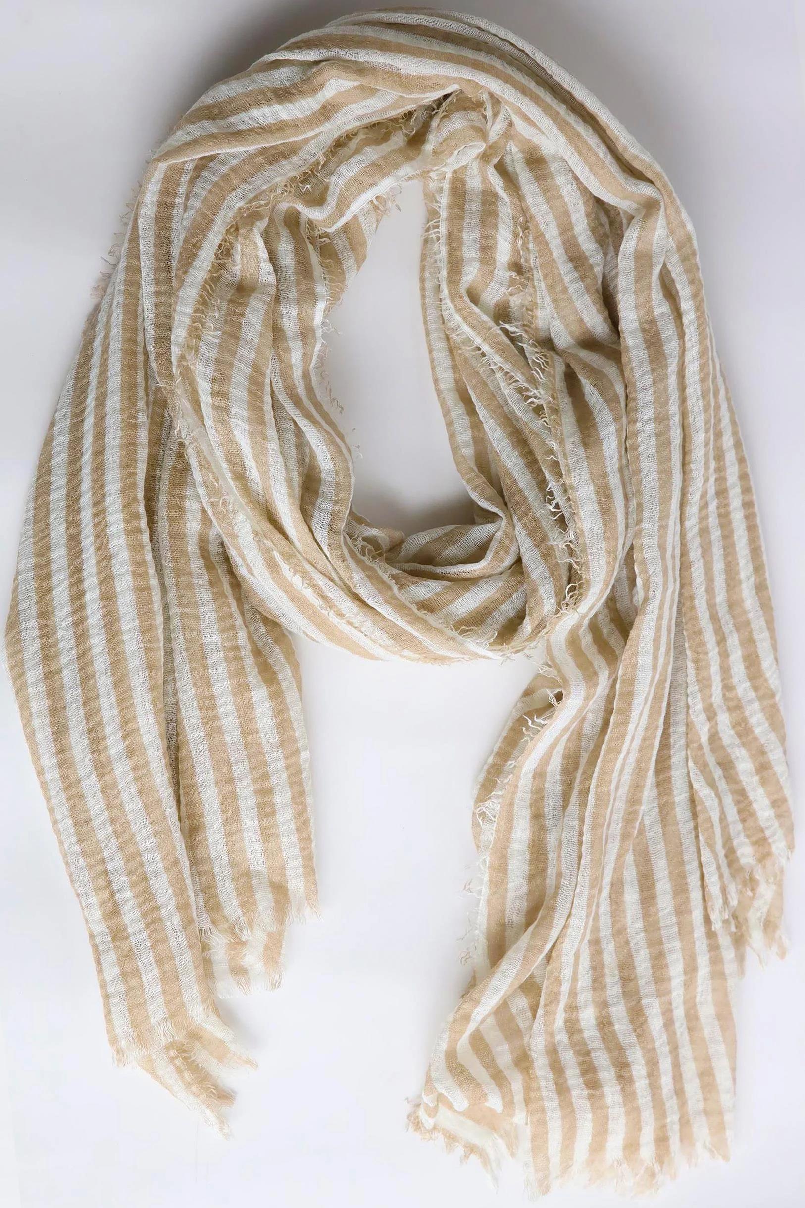 Krem Rengi Şeritli Şal - Şaman Butik Krem Rengi Şeritli Şal