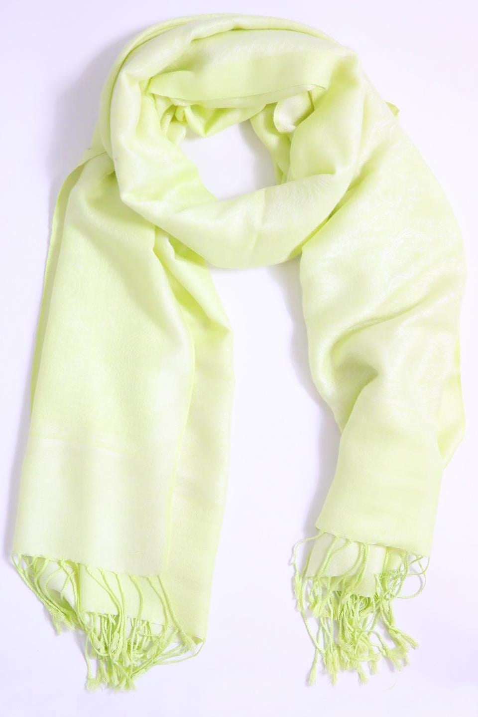  Neon Sarı Kendinden Desenli Püsküllü Şal