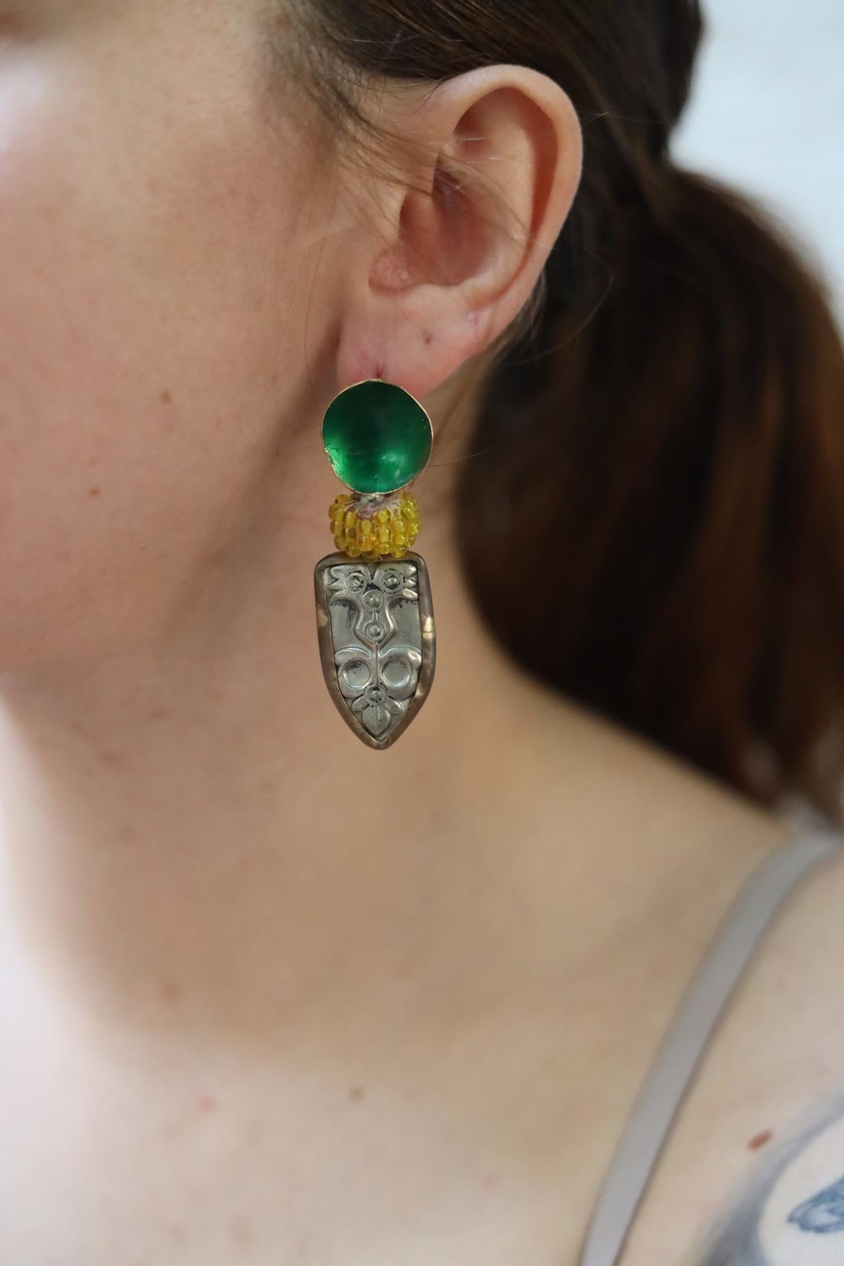Silver and Bronze Enamel Plated Design Earrings