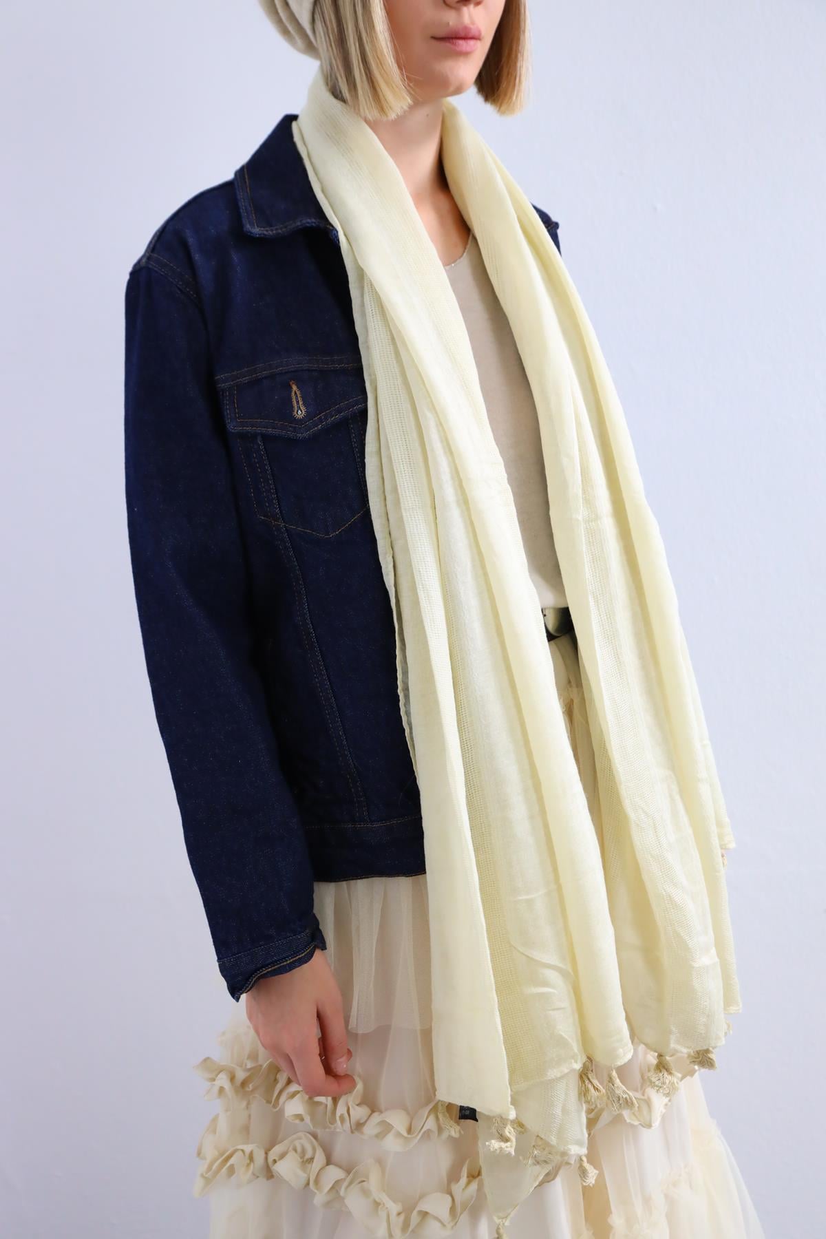 Fildişi Fileli Şal - Şaman Butik Fildişi Fileli Şal