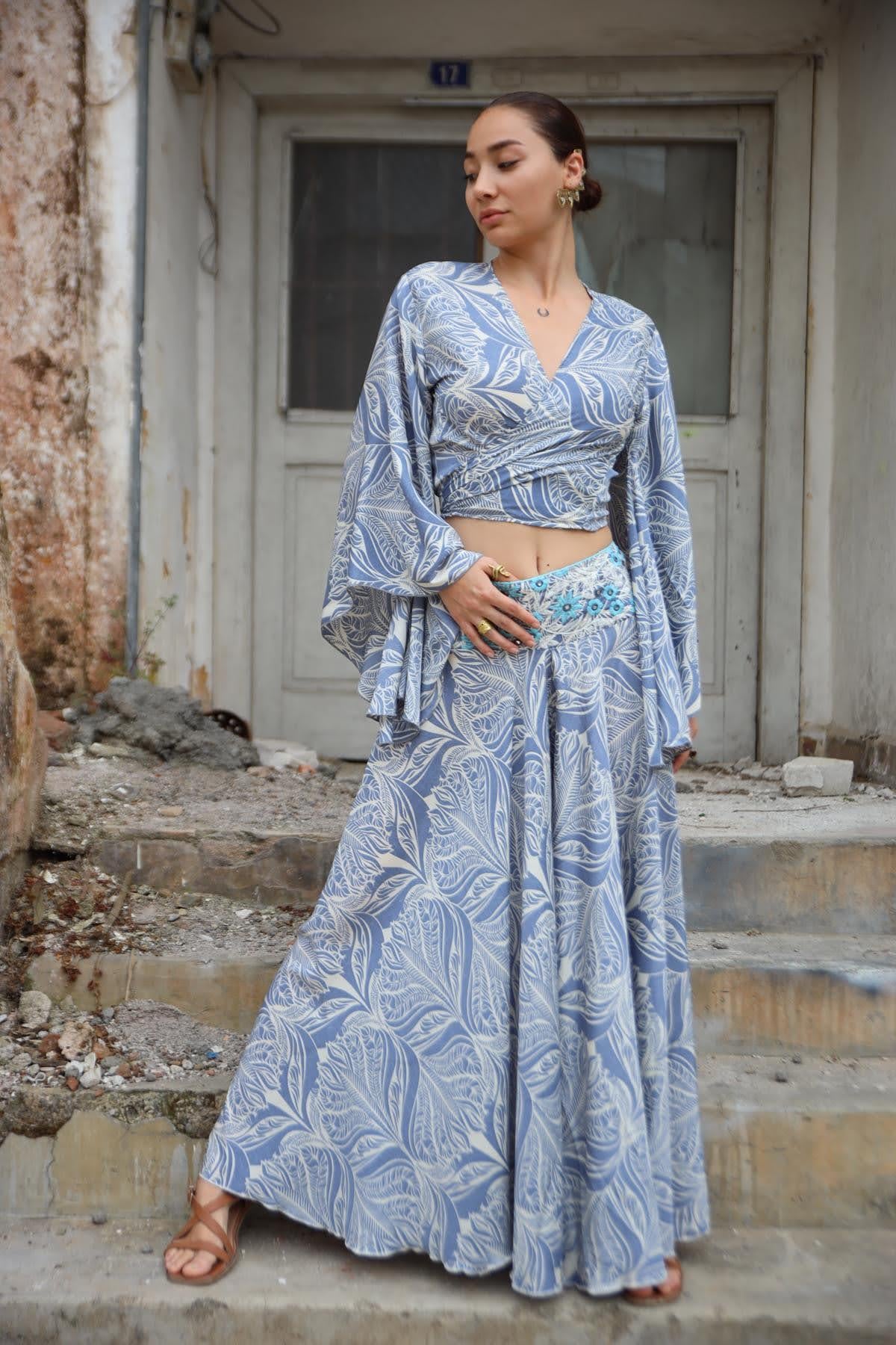 İndigo Mavi Yarasa Kol İpek Bolero - Şaman Butik İndigo Mavi Yarasa Kol İpek Bolero