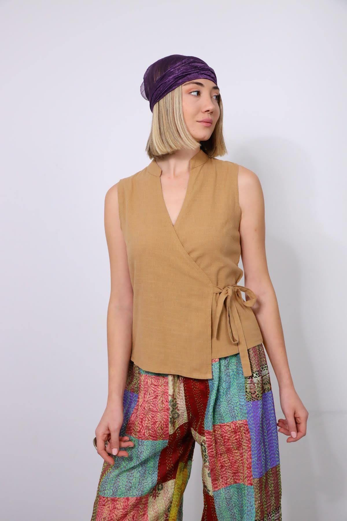 Camel Rengi Bağlamalı Kruvaze Yelek - Şaman Butik Camel Rengi Bağlamalı Kruvaze Yelek