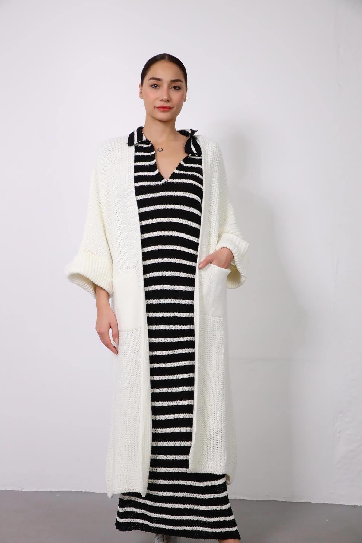 Beyaz Cepli Triko Hırka - Şaman Butik - Bohem Giyim ve Aksesuar | Kadın & Erkek Beyaz Cepli Triko Hırka