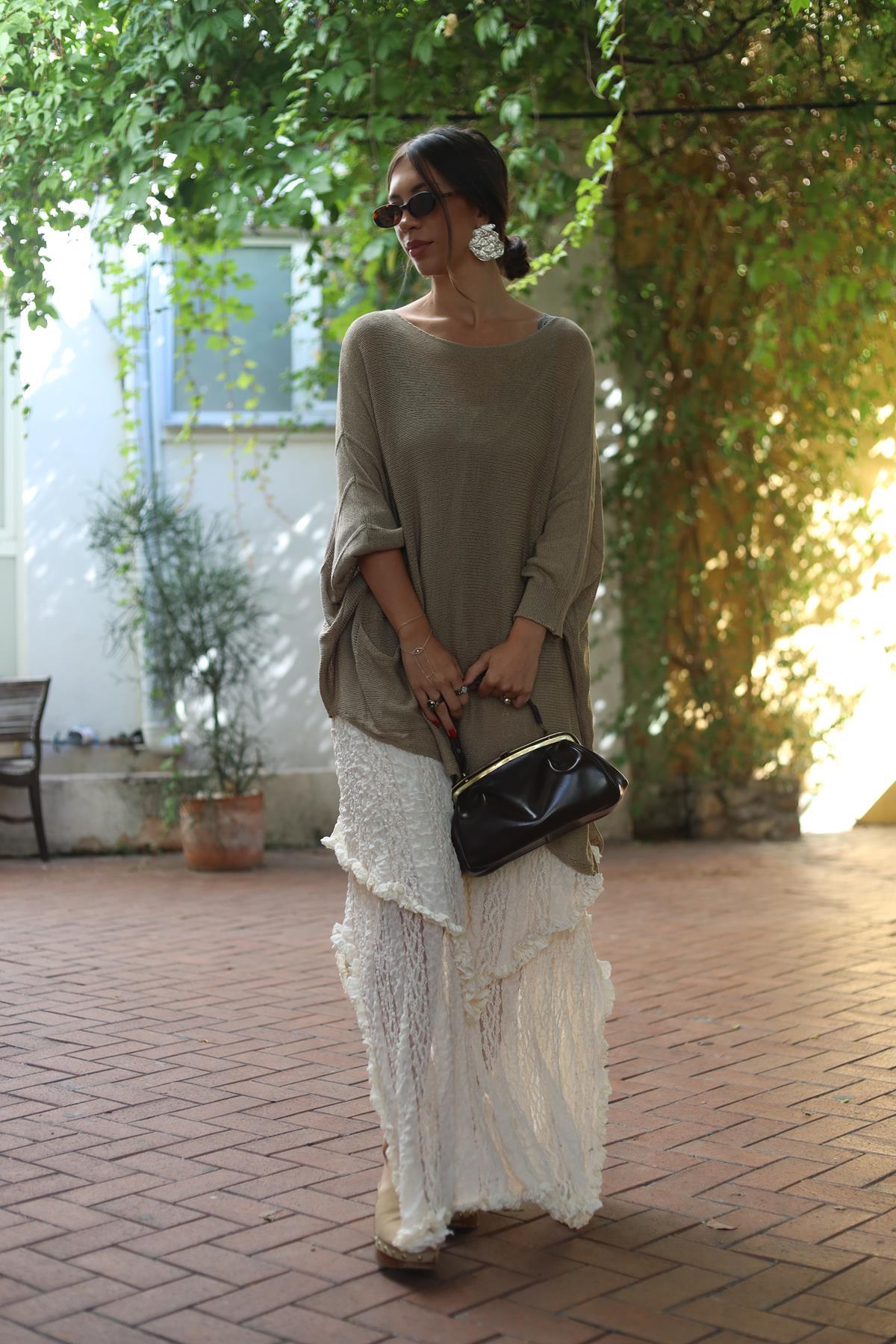 Vizon Rengi Asimetrik Kesim Cepli Tunik