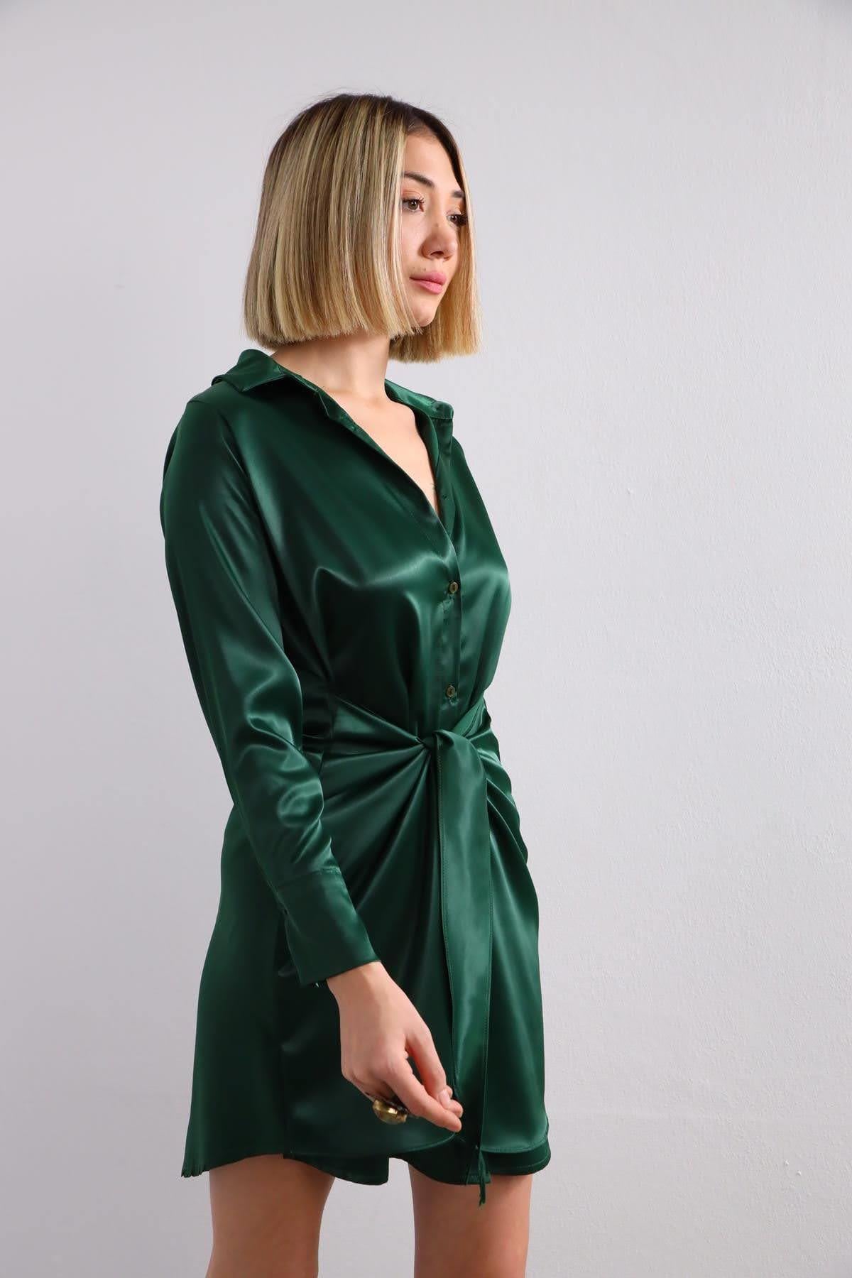 Koyu Yeşil Kendinden Kalın Kuşaklı Elbise - Şaman Butik - Bohem Giyim ve Aksesuar | Kadın & Erkek Koyu Yeşil Kendinden Kalın Kuşaklı Elbise