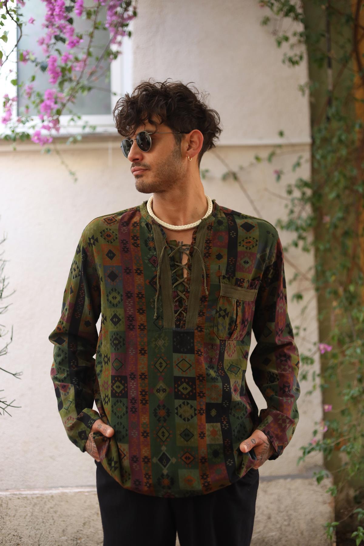 Khaki Patterned Mens Shirt