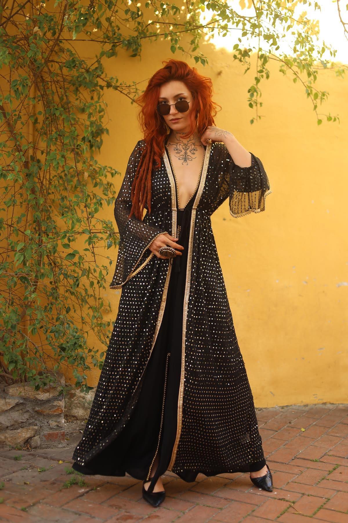 Black Sequined Kimono