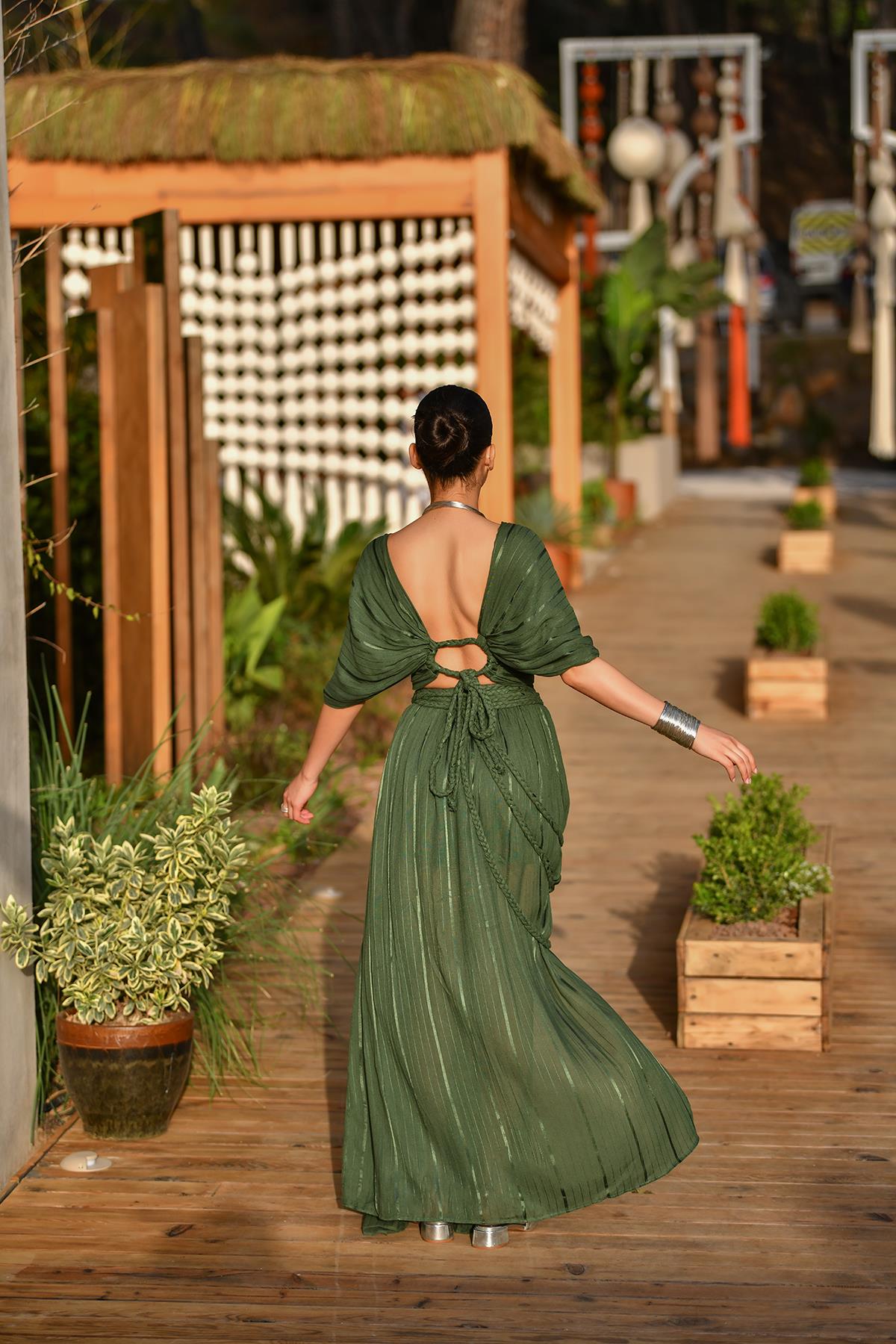 Emerald Green Wrap Top And Skirt Set