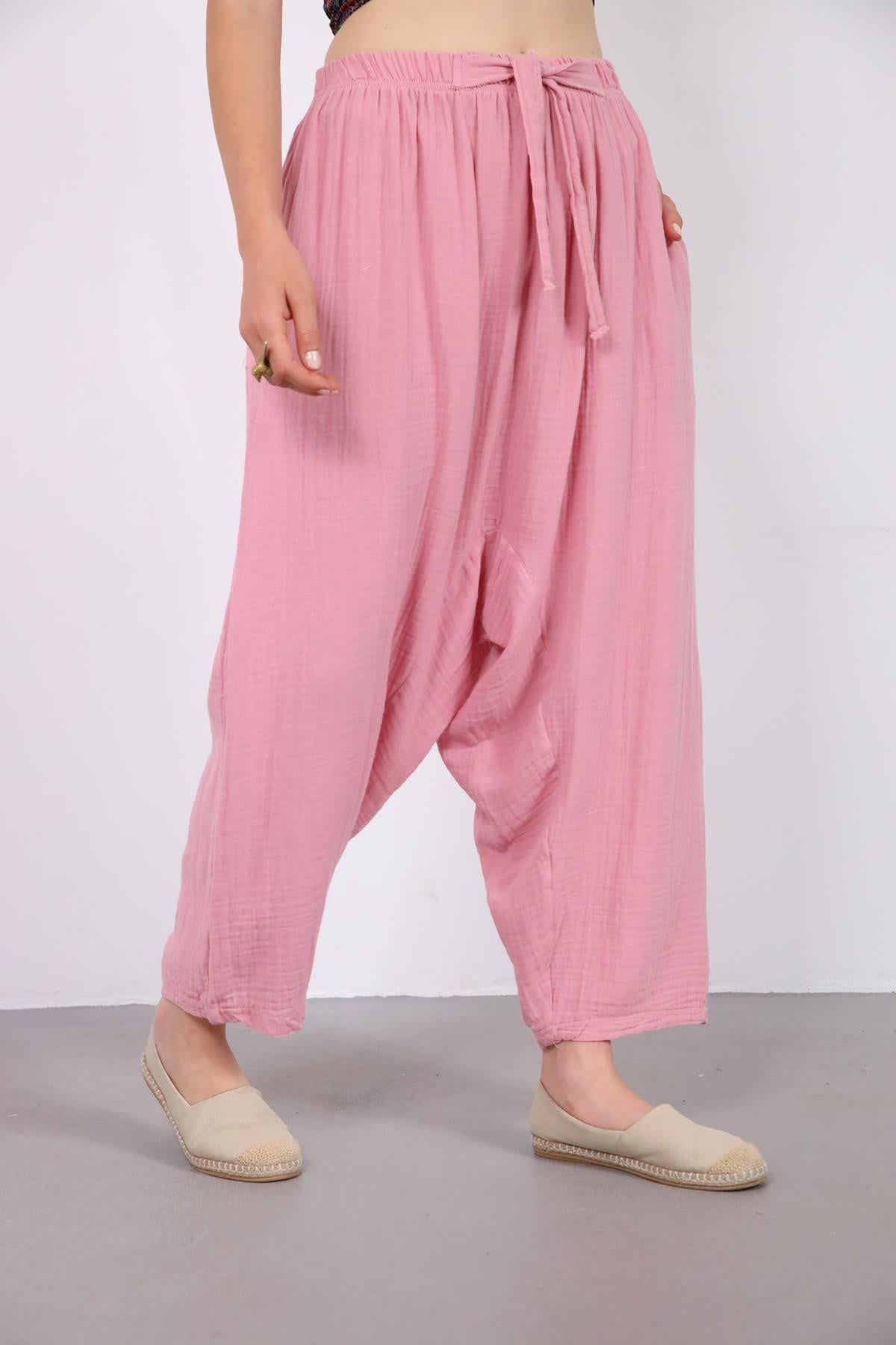 Gül Kurusu Beli İpli Müslin Şalvar - Şaman Butik Gül Kurusu Beli İpli Müslin Şalvar