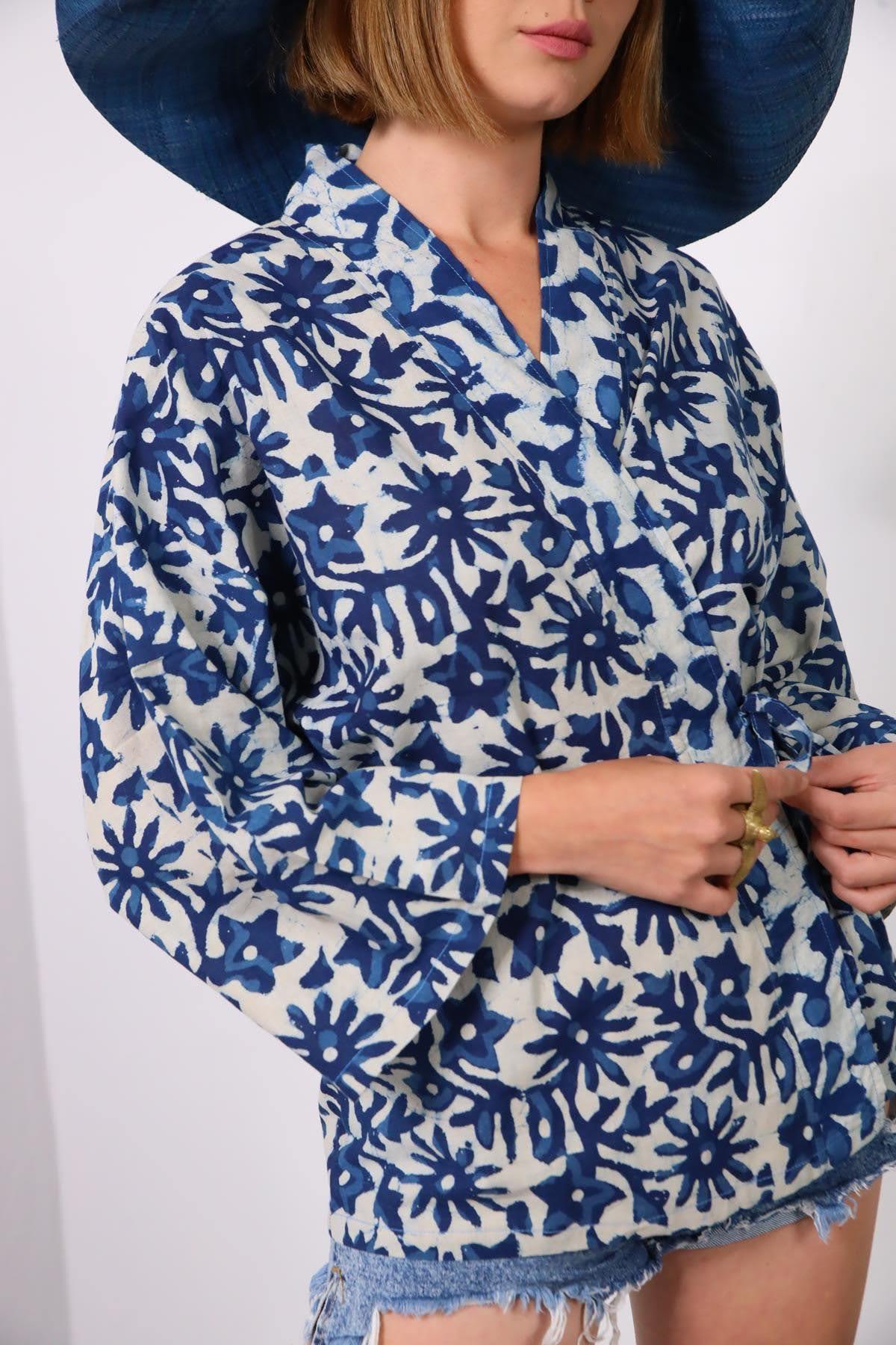  Ekru Otantik Desenli Anvelop Gömlek Kimono
