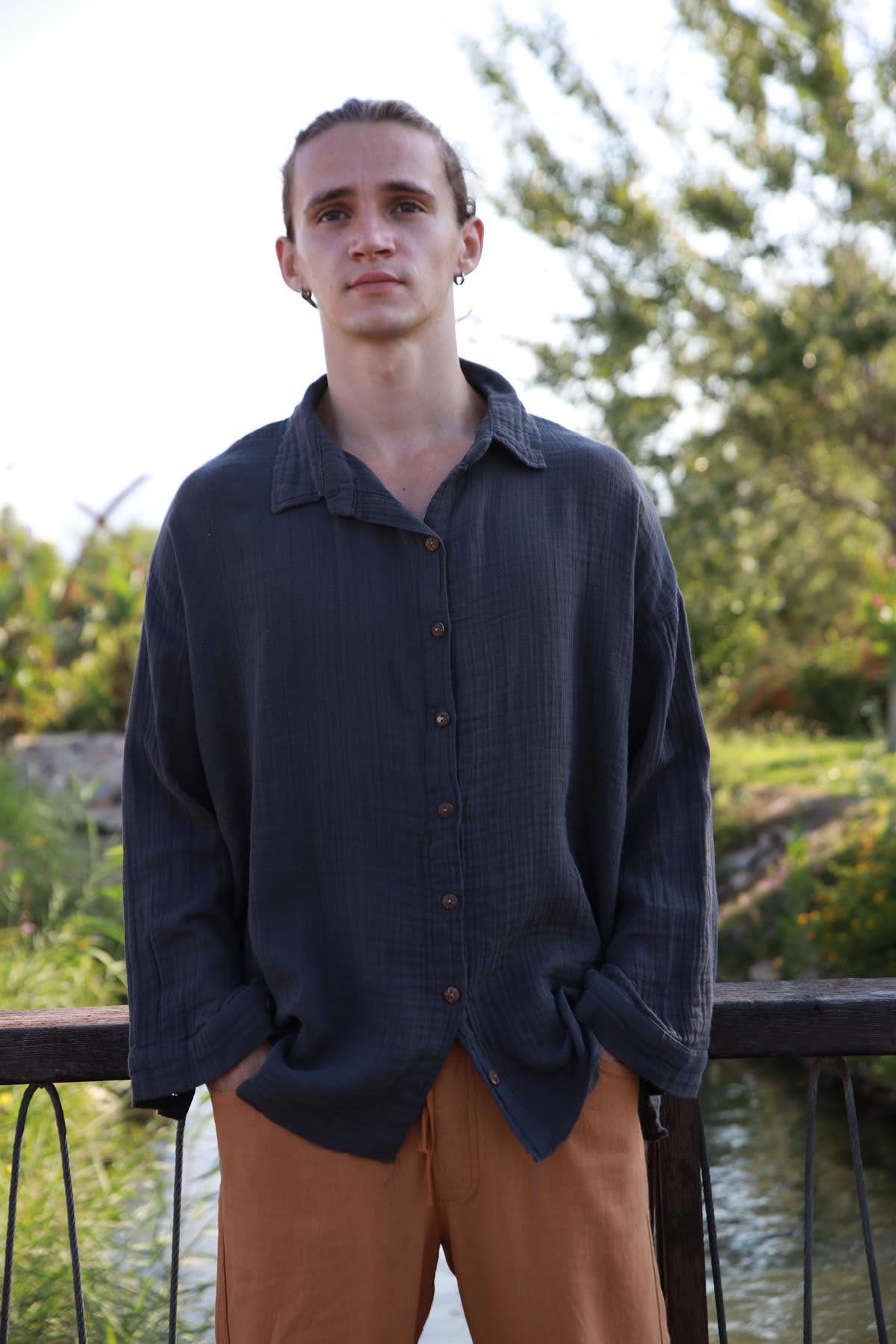 Antrasit Sırtı Püsküllü Gömlek