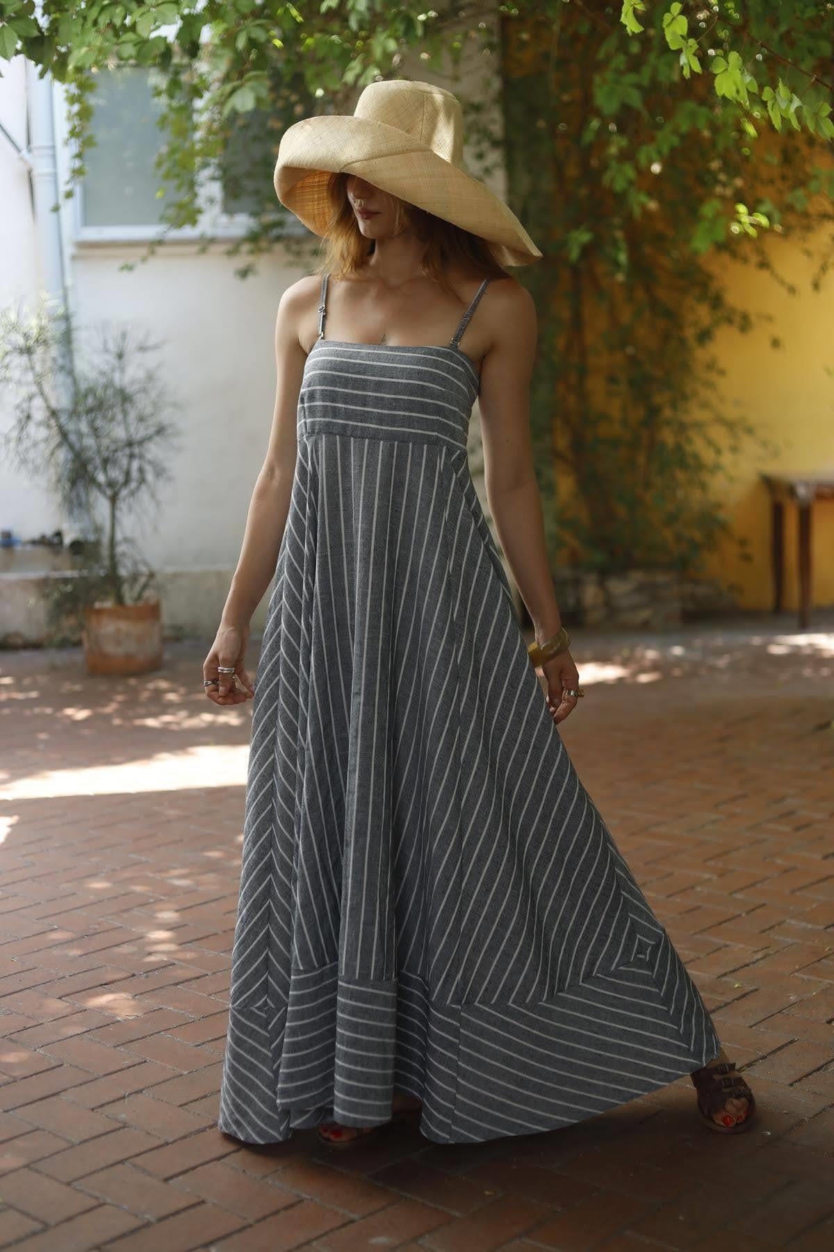 Gray Striped Strappy Dress