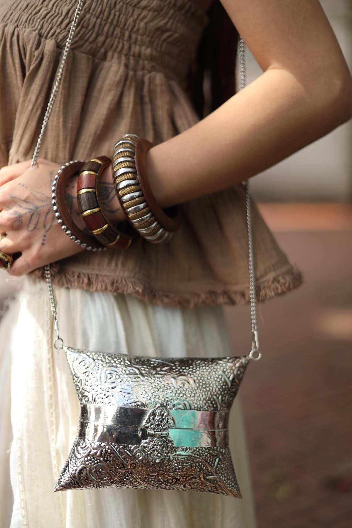 Silver Color Geometric Design Bag