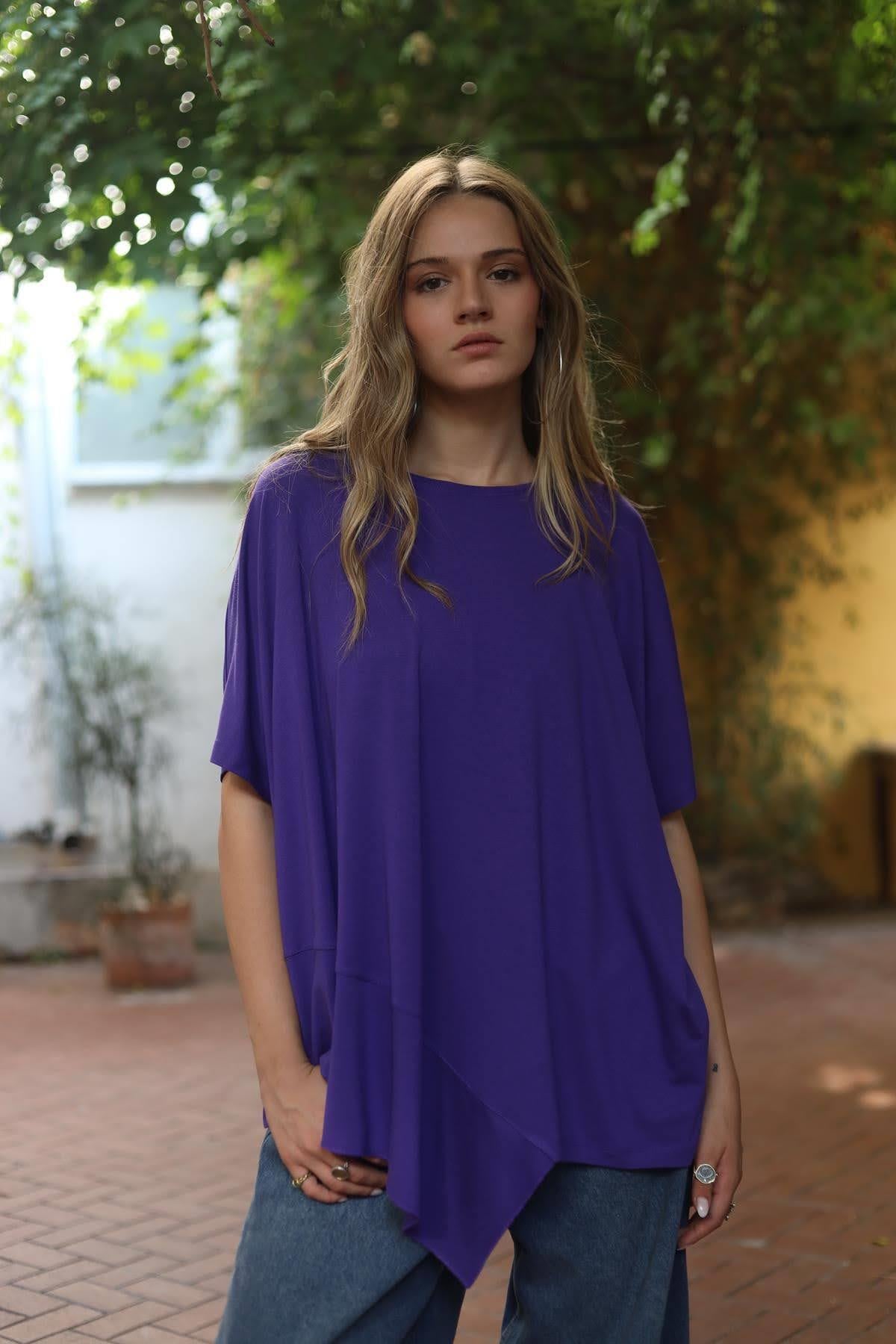 Mor Altı Parçalı Kısa Kollu Bluz