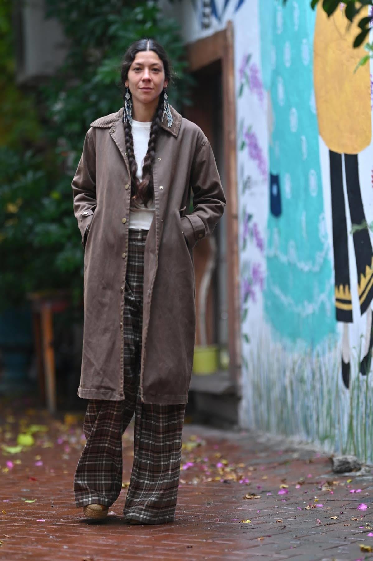 Kahverengi Eskitme Uzun Kot Trençkot