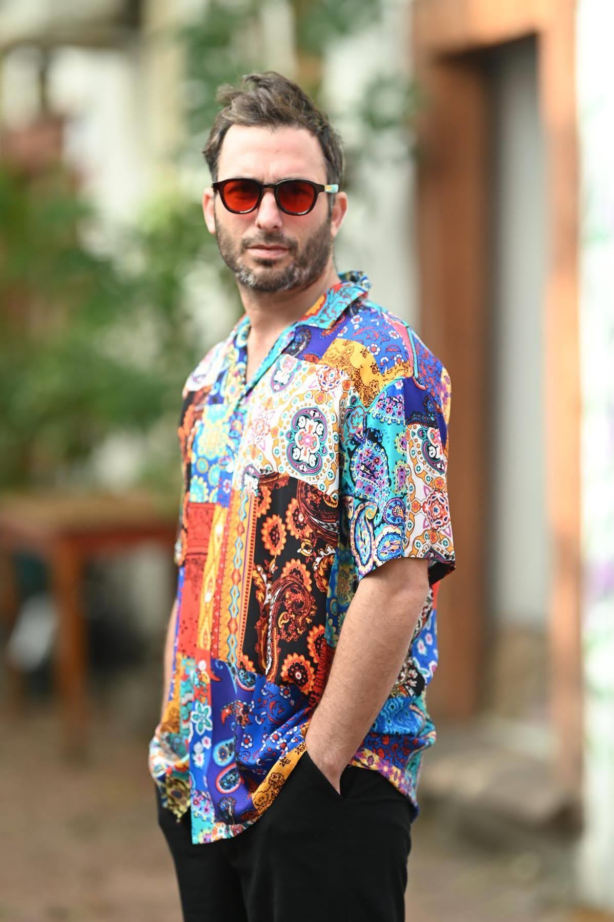 Colorful Patterned Short Sleeve Mens Shirt