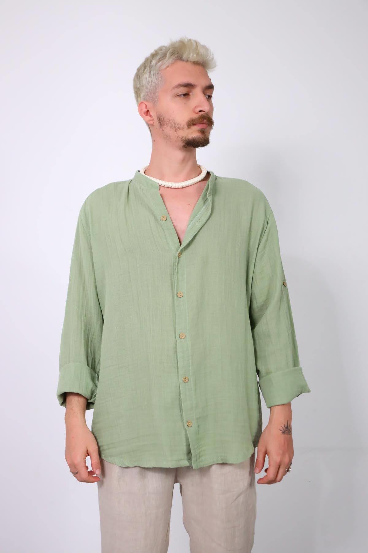 Mint Yeşili Hakim Yaka Müslin Gömlek - Şaman Butik Mint Yeşili Hakim Yaka Müslin Gömlek