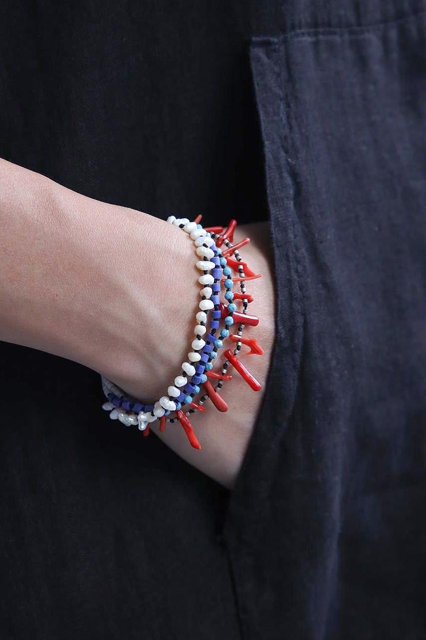 Mercan ve Lapis Lazuli Taşı Detaylı Çoklu Bileklik - Şaman Butik Mercan ve Lapis Lazuli Taşı Detaylı Çoklu Bileklik