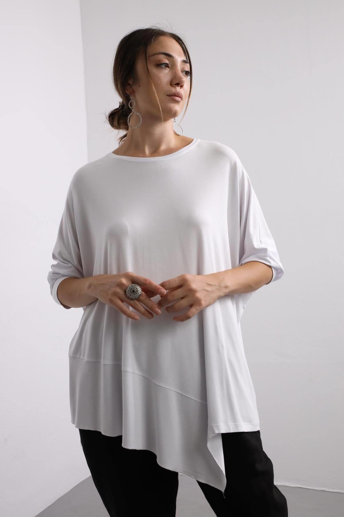 Beyaz Altı Parçalı Bluz - Şaman Butik Beyaz Altı Parçalı Bluz