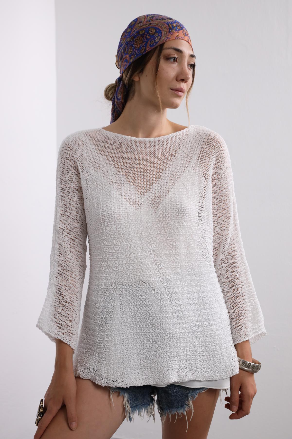 Beyaz Merserize Bluz - Şaman Butik Beyaz Merserize Bluz