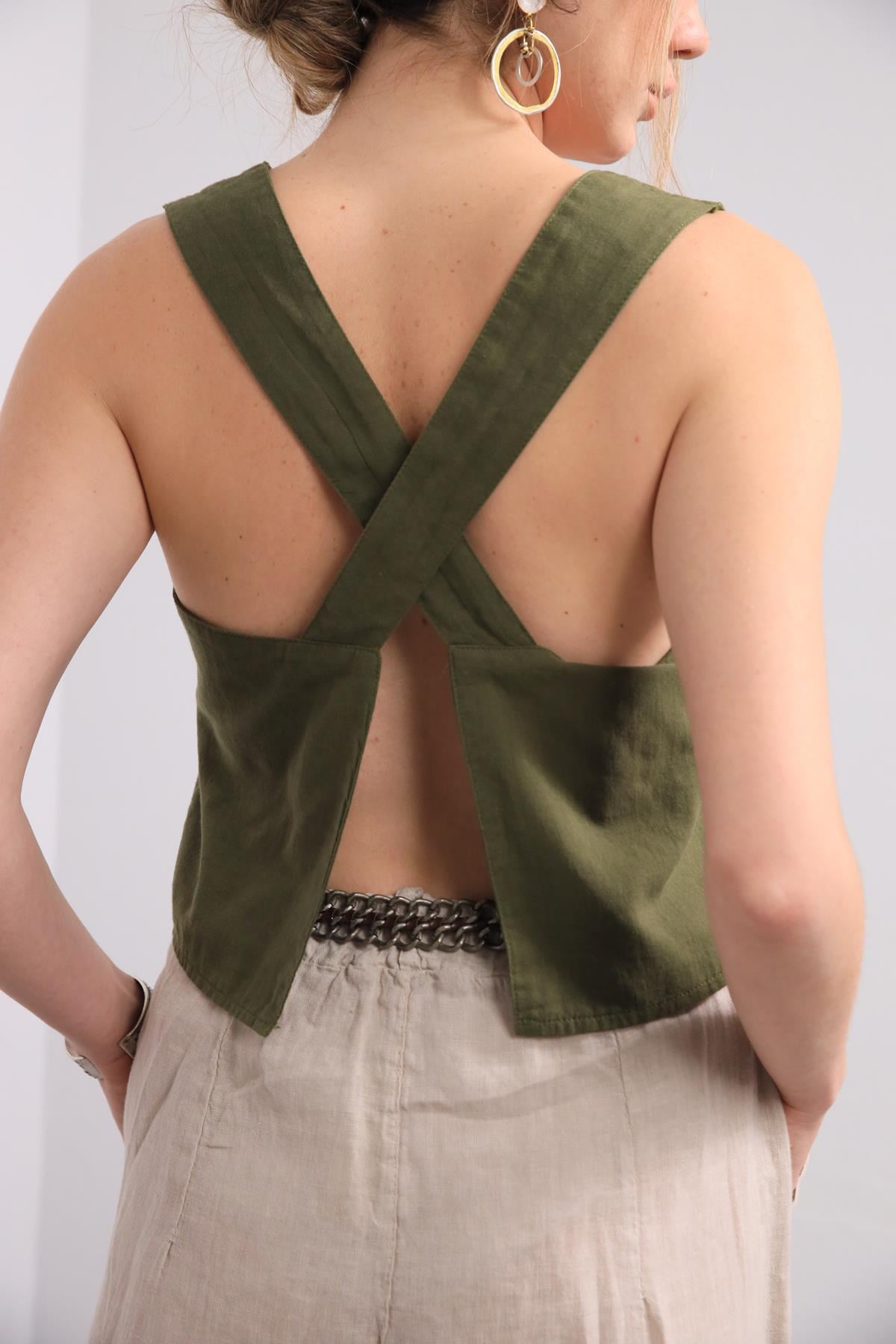 Haki Arkası Çapraz Bluz - Şaman Butik Haki Arkası Çapraz Bluz