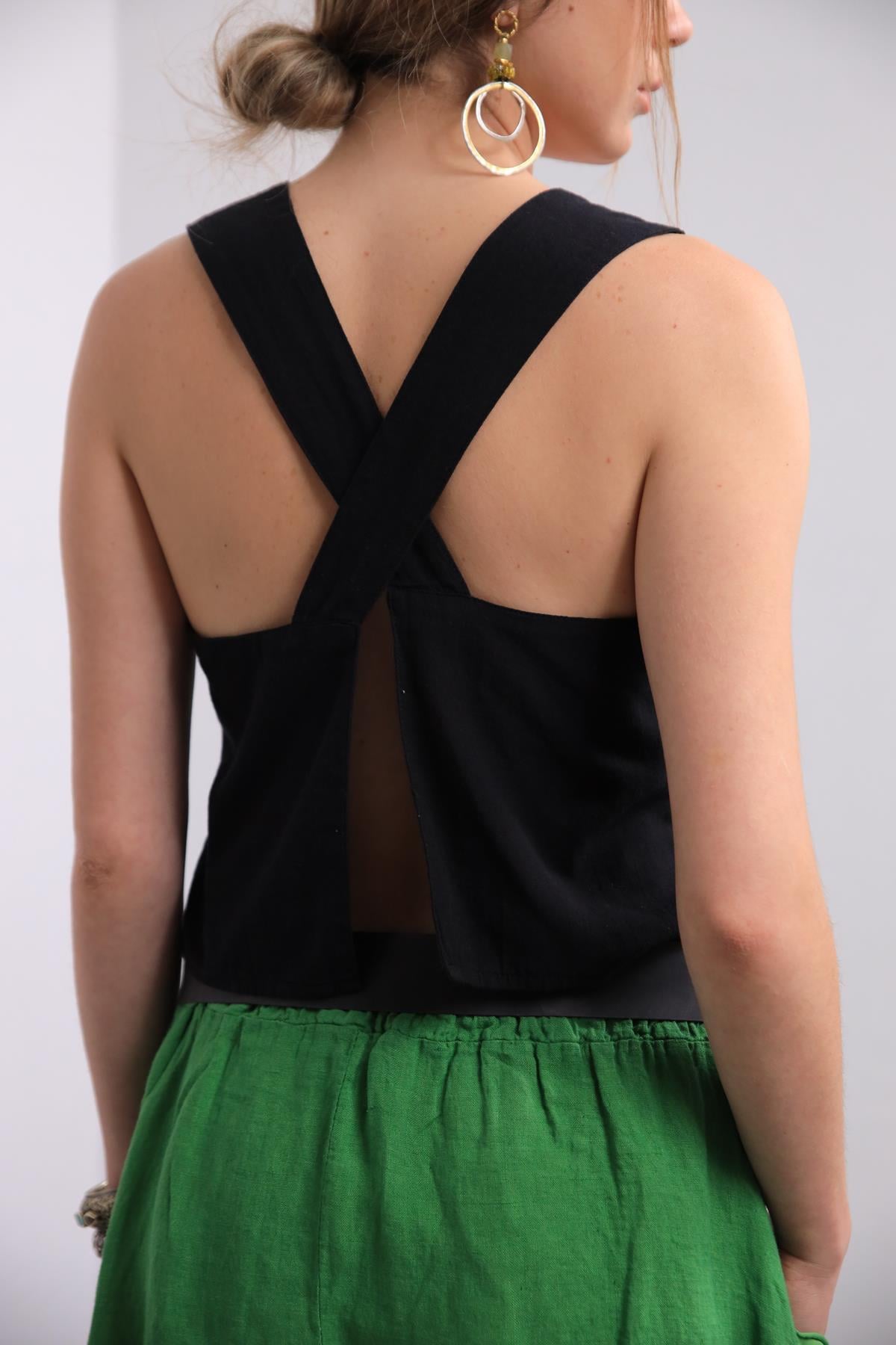 Siyah Arkası Çapraz Bluz - Şaman Butik Siyah Arkası Çapraz Bluz