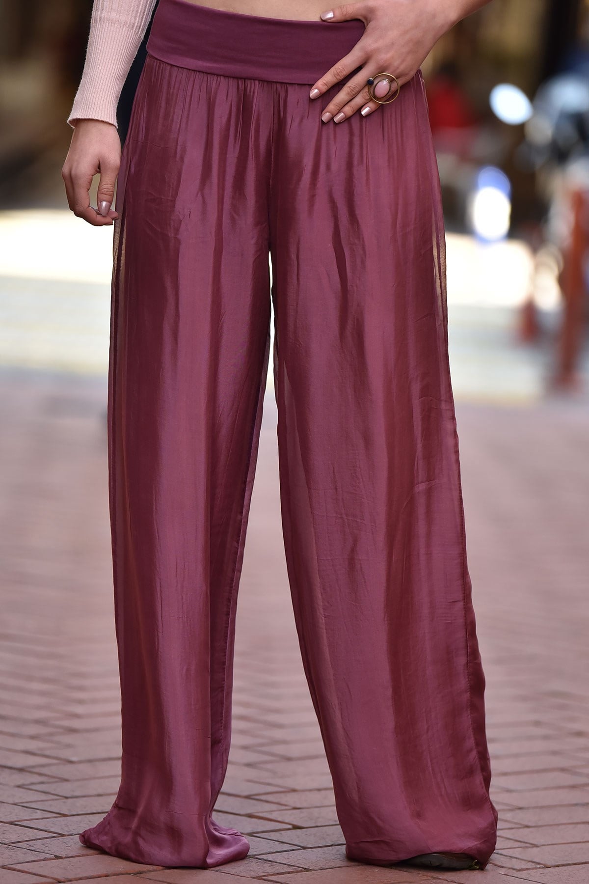 Bordo İpek Pantolon